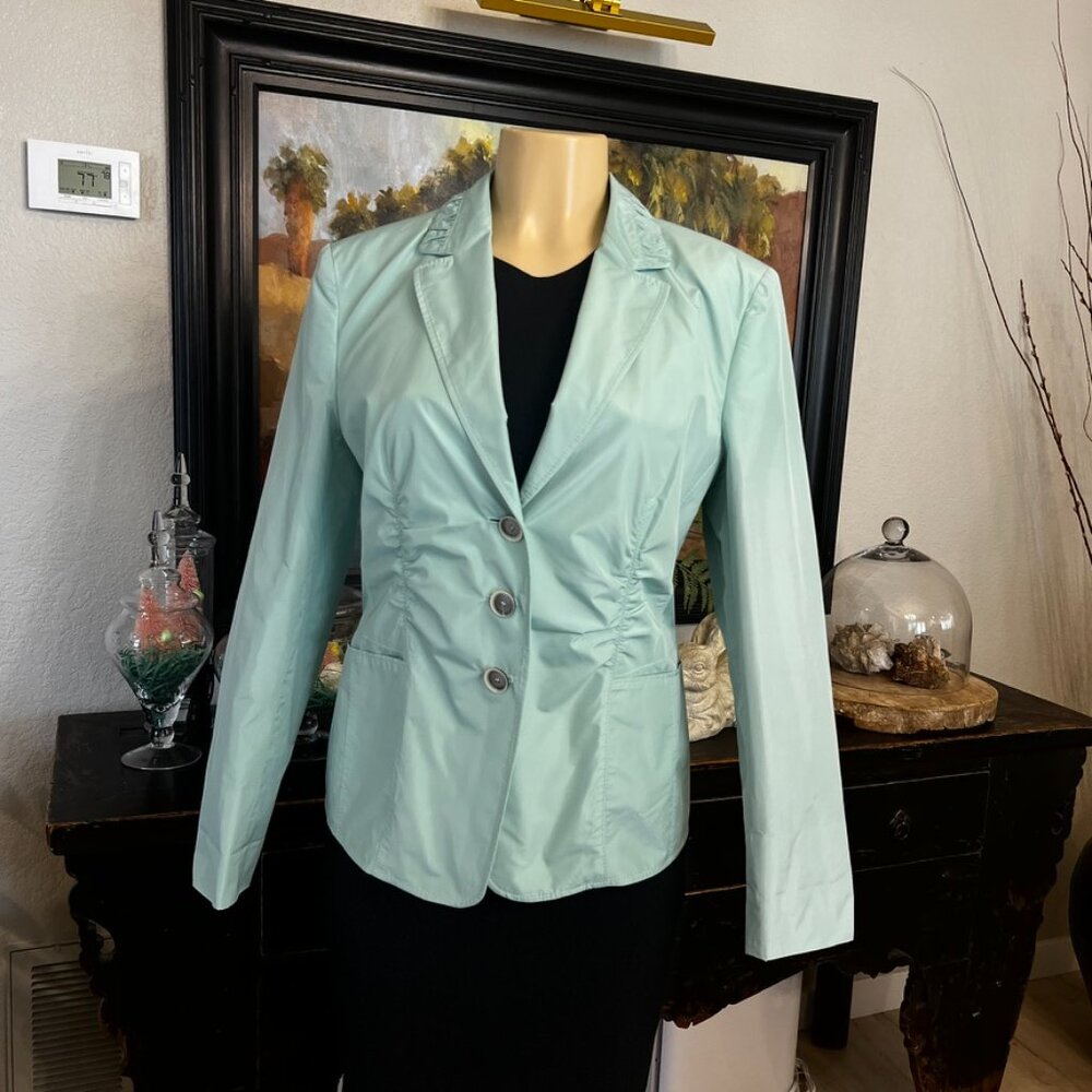 BASLER sea foam green in color fully lined SILK BLAZER/3-button JACKET w/pockets